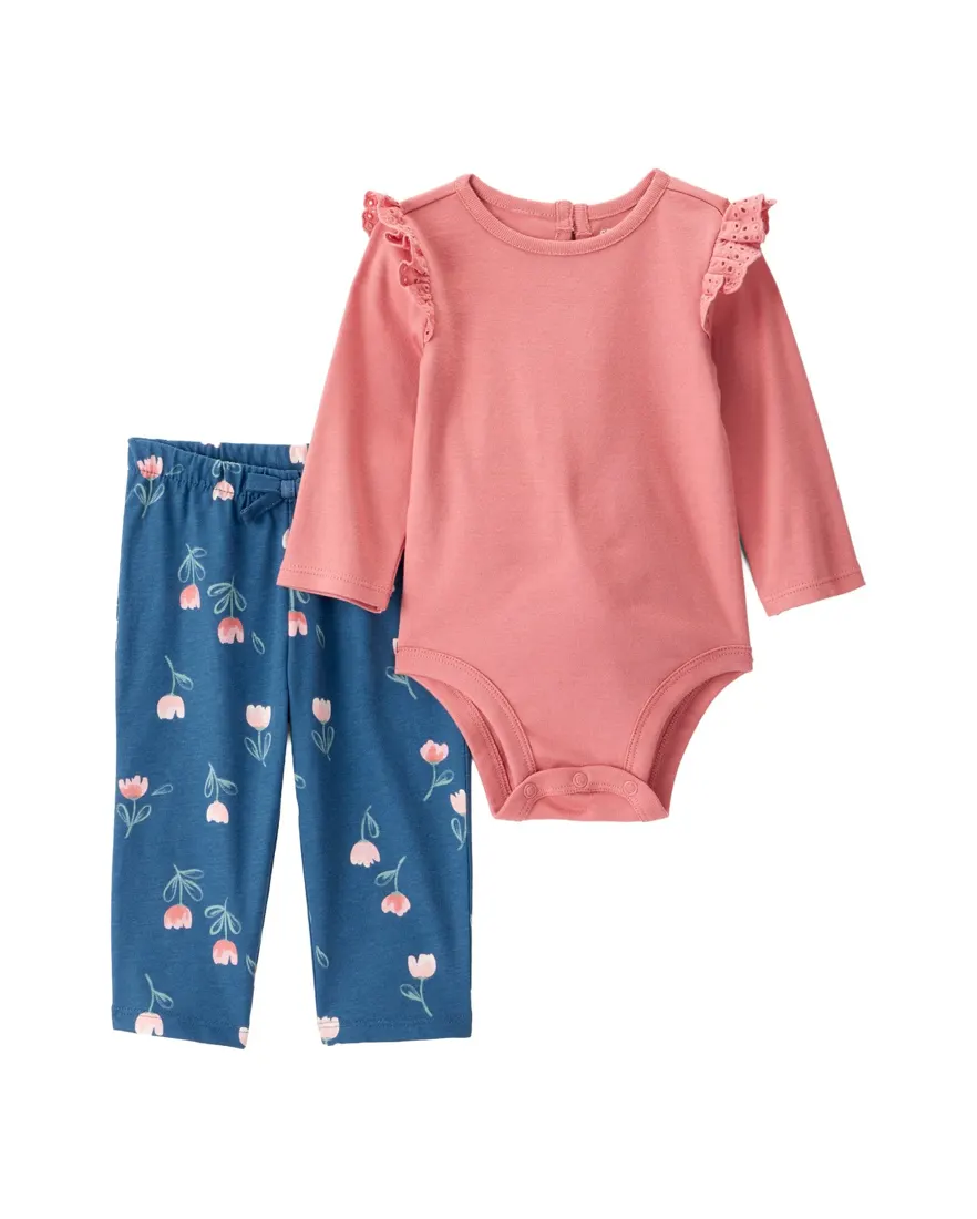 Conjunto longo bebê 2 peças com laise - multicor