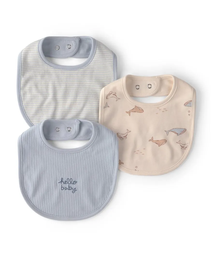 Kit babador bebê 3 peças canelado estampado - Multicor