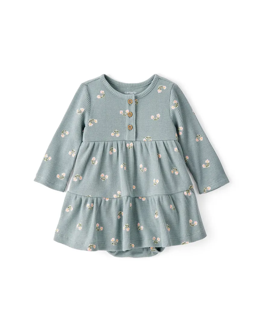 Vestido bebê evasê floral - verde