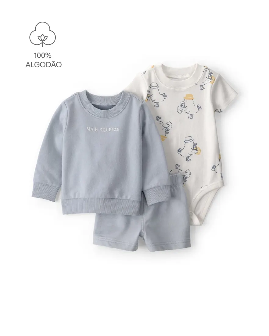 Conjunto bebê 3 peças estampado - multicor