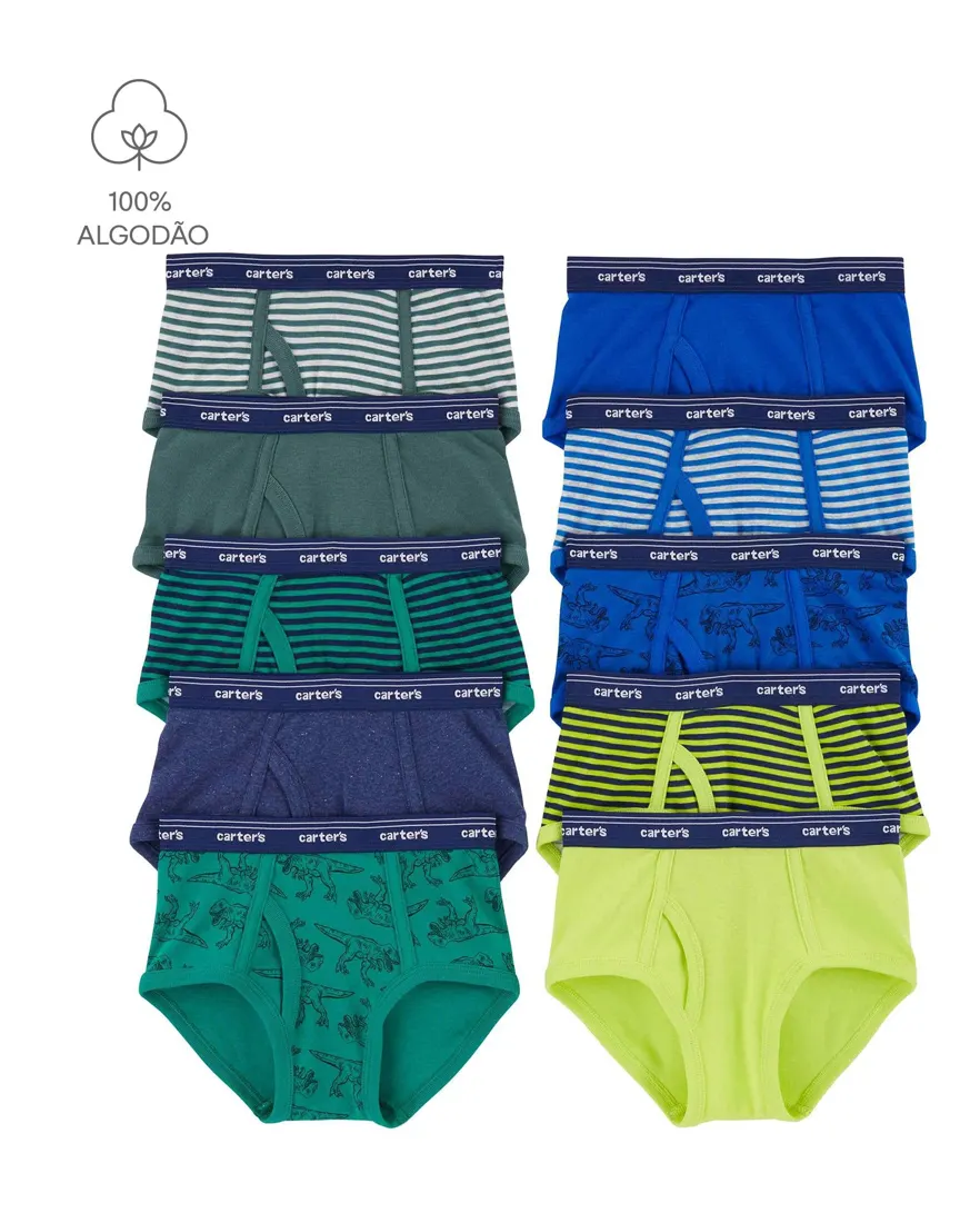 Kit cueca infantil 10 peças variadas dino multicor