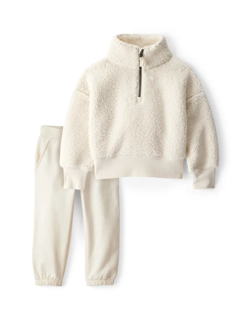 Conjunto longo infantil 2 peças em sherpa gola alta - bege