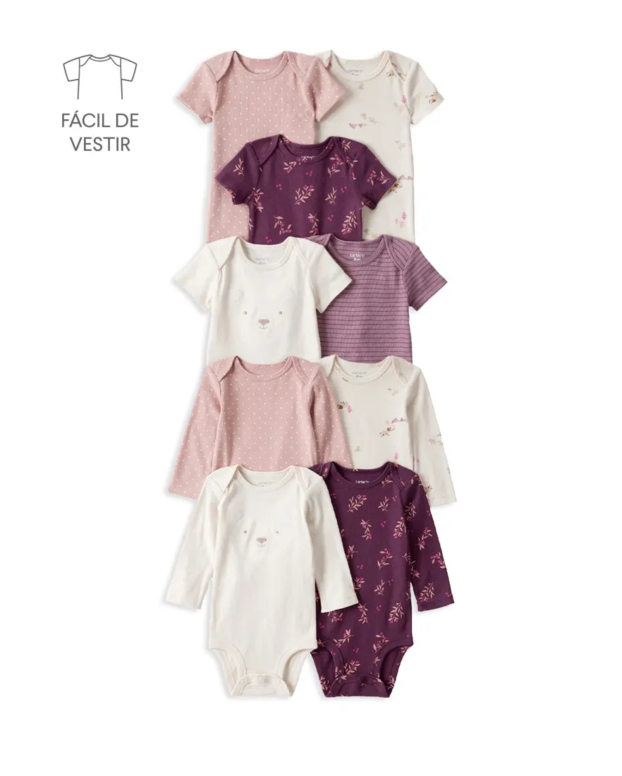 Kit body bebê 9 peças raminhos - multicor