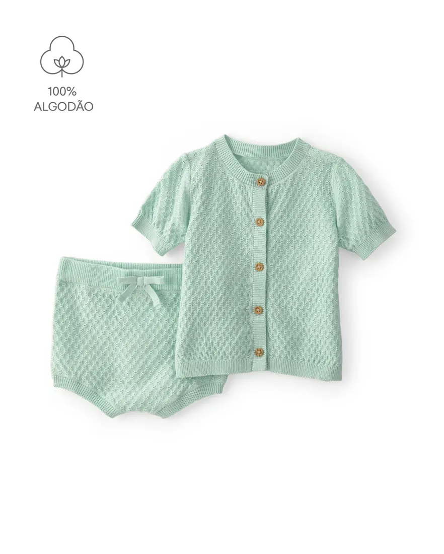 Conjunto curto bebê 2 peças texturizado - Verde