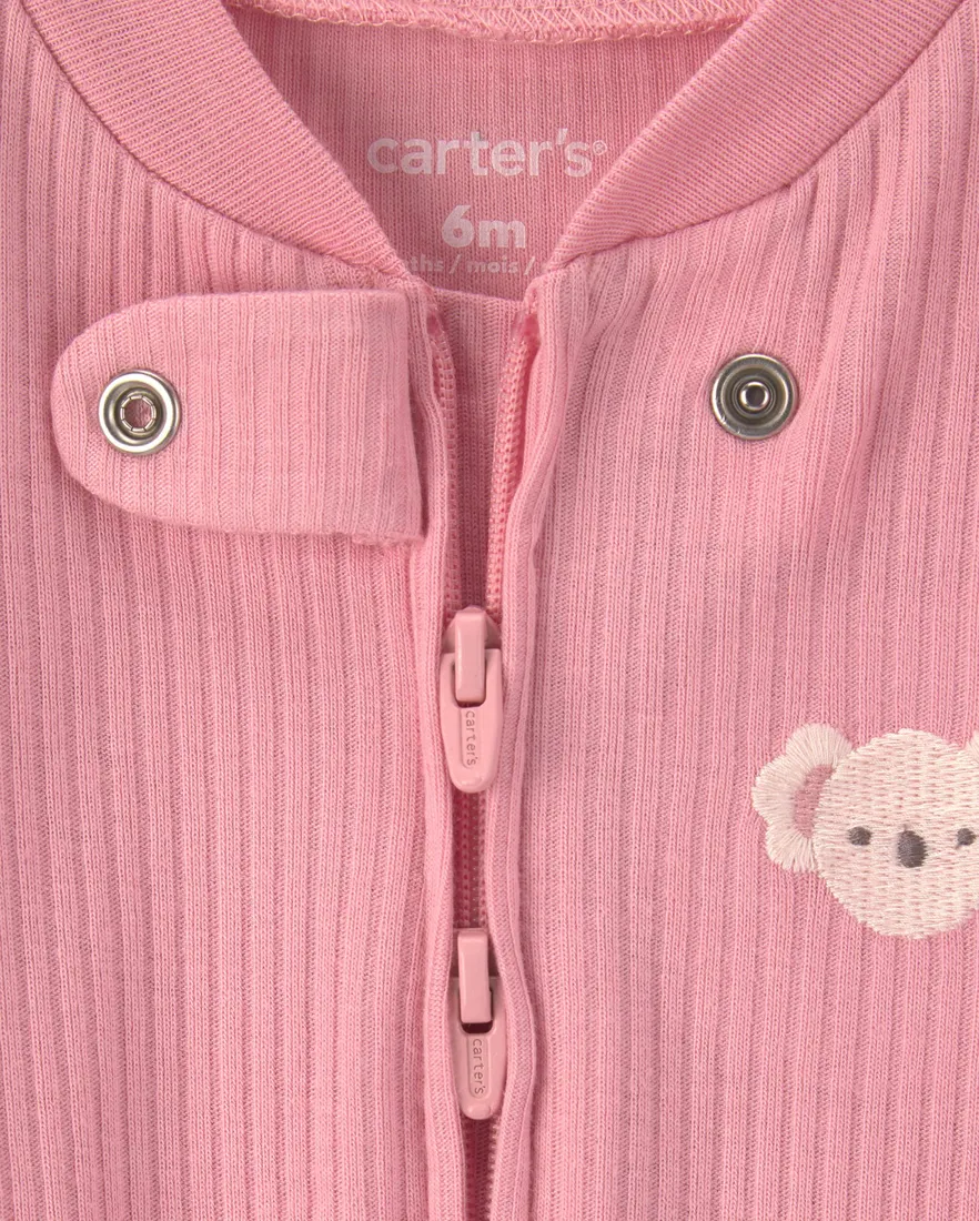 Outra vista de Macacão bebê com pezinho canelado coala - rosa