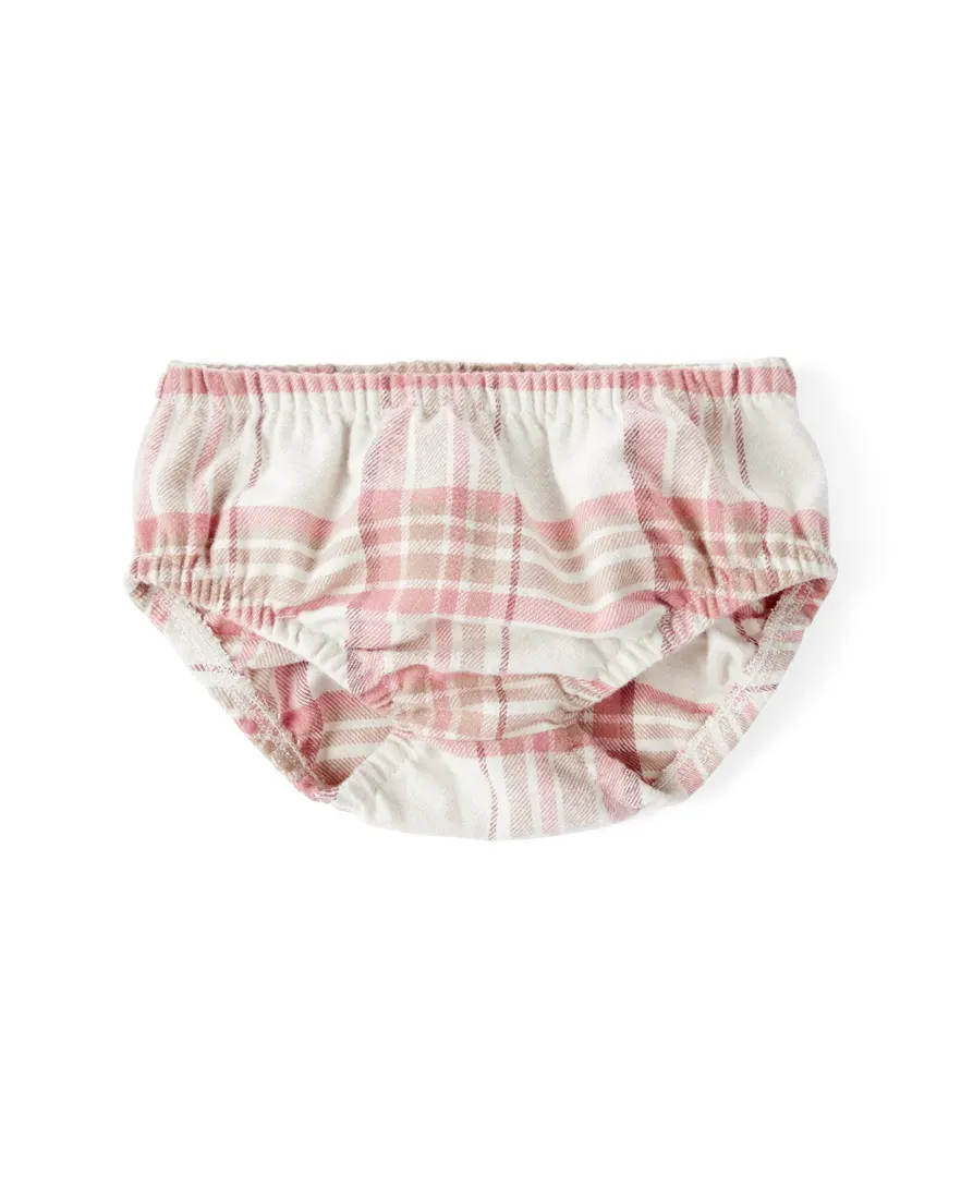 Outra vista de Vestido bebê xadrez com calcinha e faixa de cabelo - bege