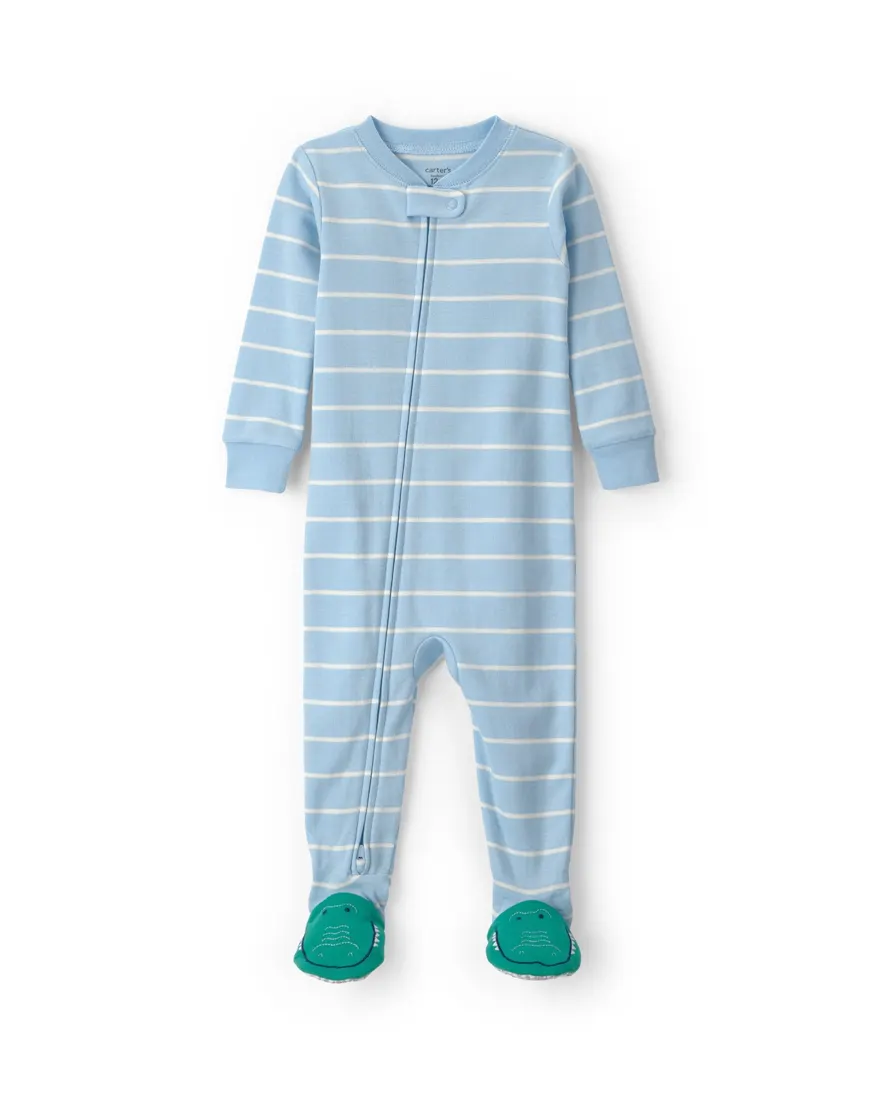 Pijama macacão infantil com pé listrado - Azul