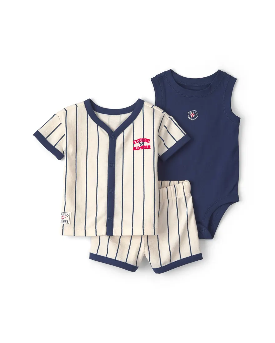 Conjunto curto bebê 3 peças listrado - Multicor