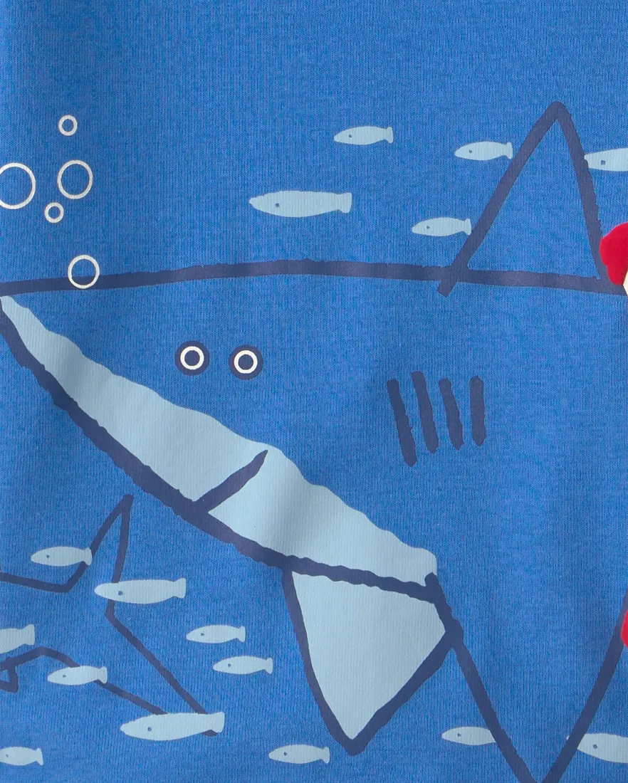 Outra vista de Pijama curto infantil 4 peças tubarão - Azul
