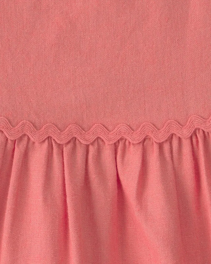 Outra vista de Vestido infantil evasê alças com babados - Vermelho