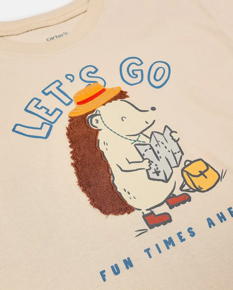 Outra vista de Camiseta infantil menino em algodão porco-espinho - Bege