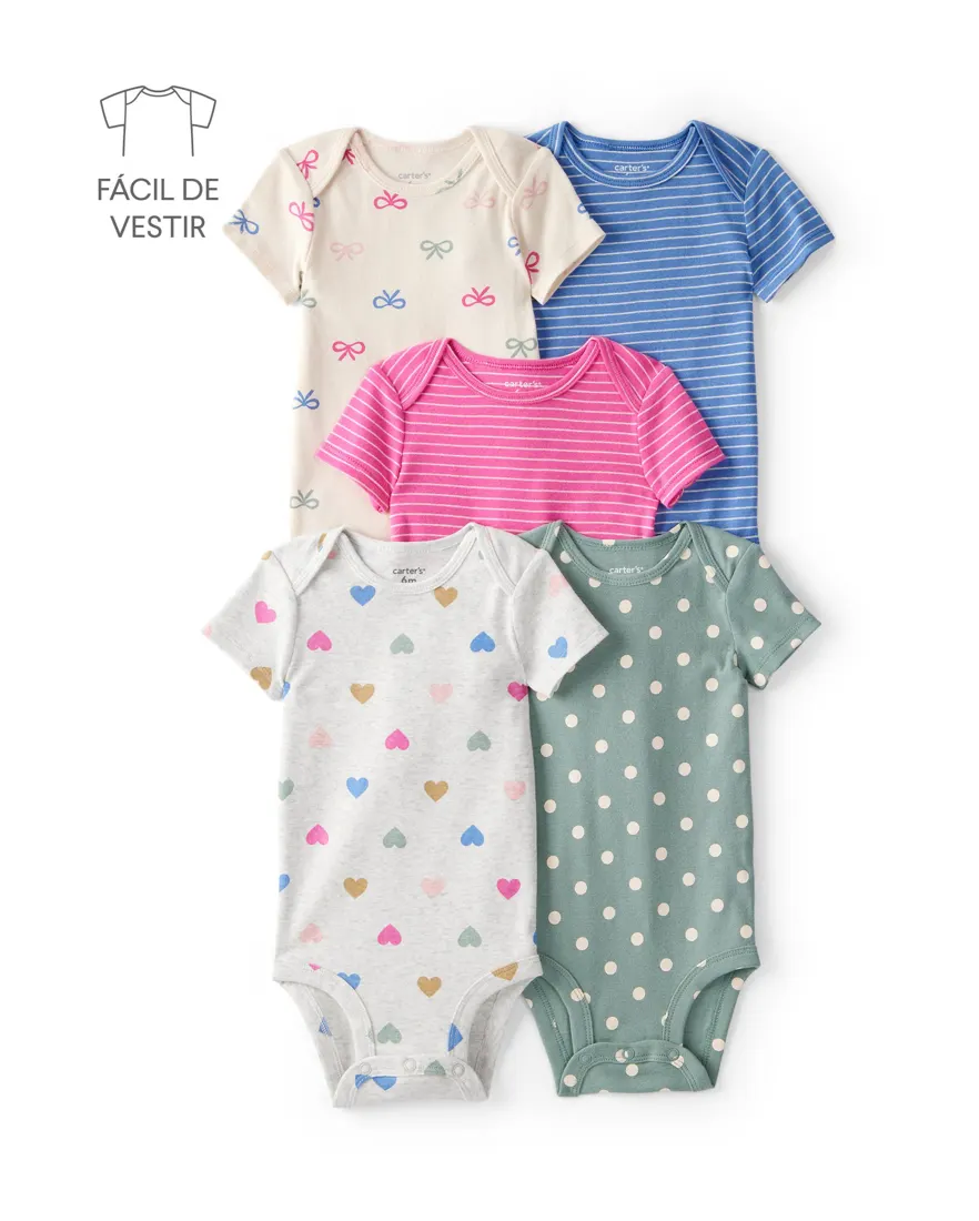 Kit body bebê 5 peças laços coração - multicor