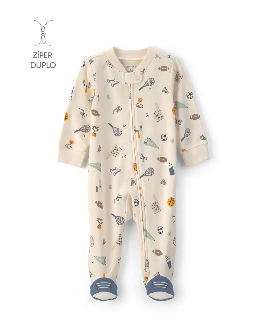 Macacão bebê com pé estampado - Bege