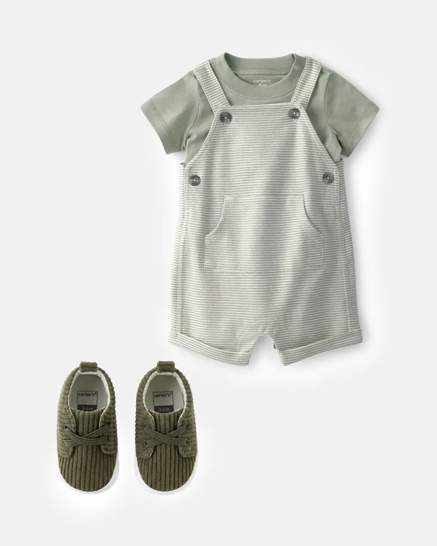 Outra vista de Kit jardineira com sapato bebê menino + caixa de presente P - Multicor