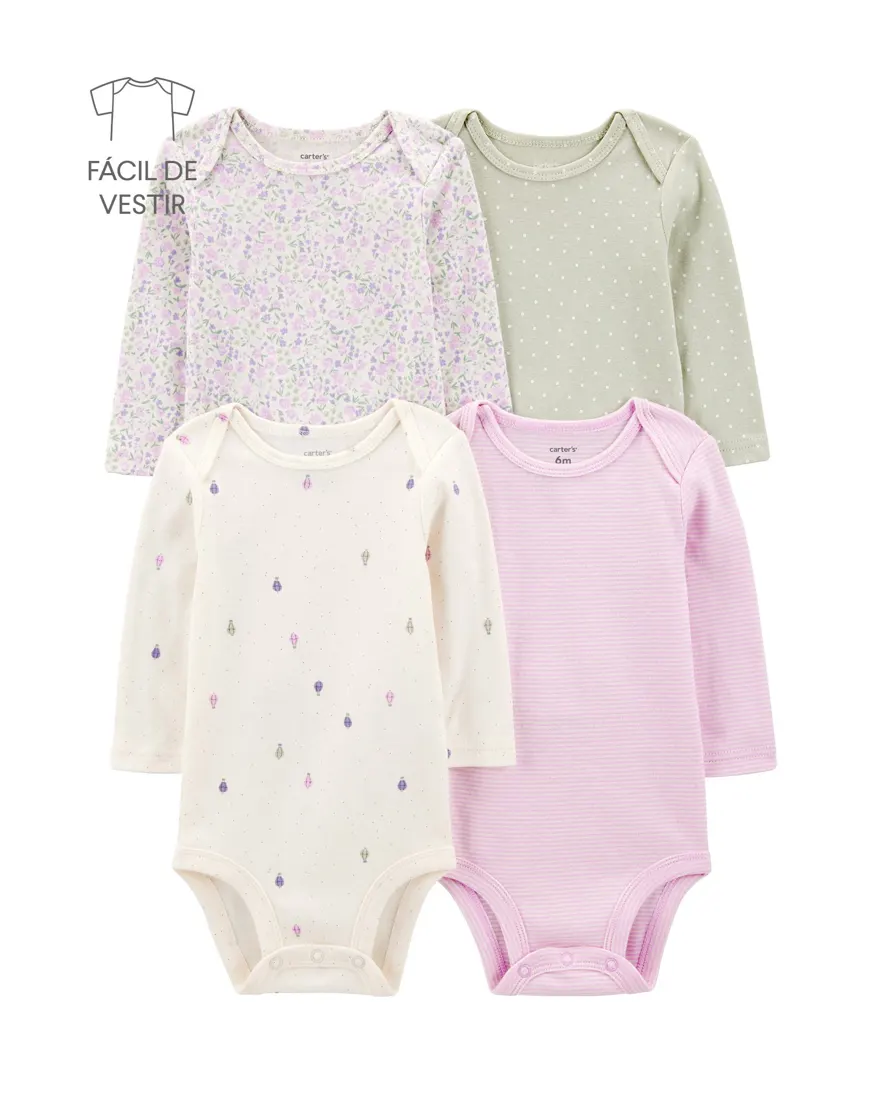 Kit body bebê 4 peças balão e floral - multicor