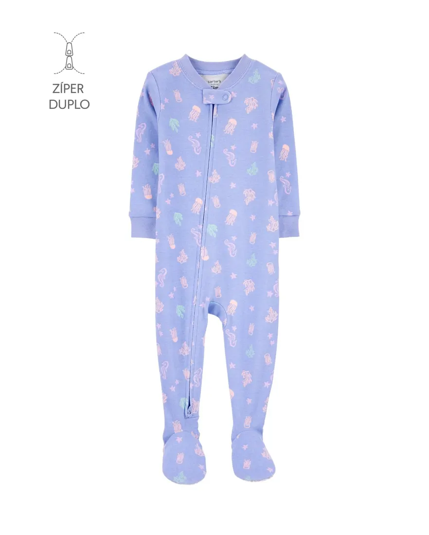 Macacão pijama infantil pezinhos algas marinhas lilás