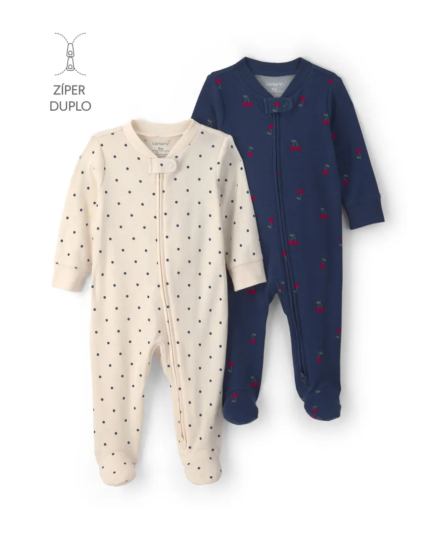 Kit macacão bebê 2 peças com pé estampado - Multicor
