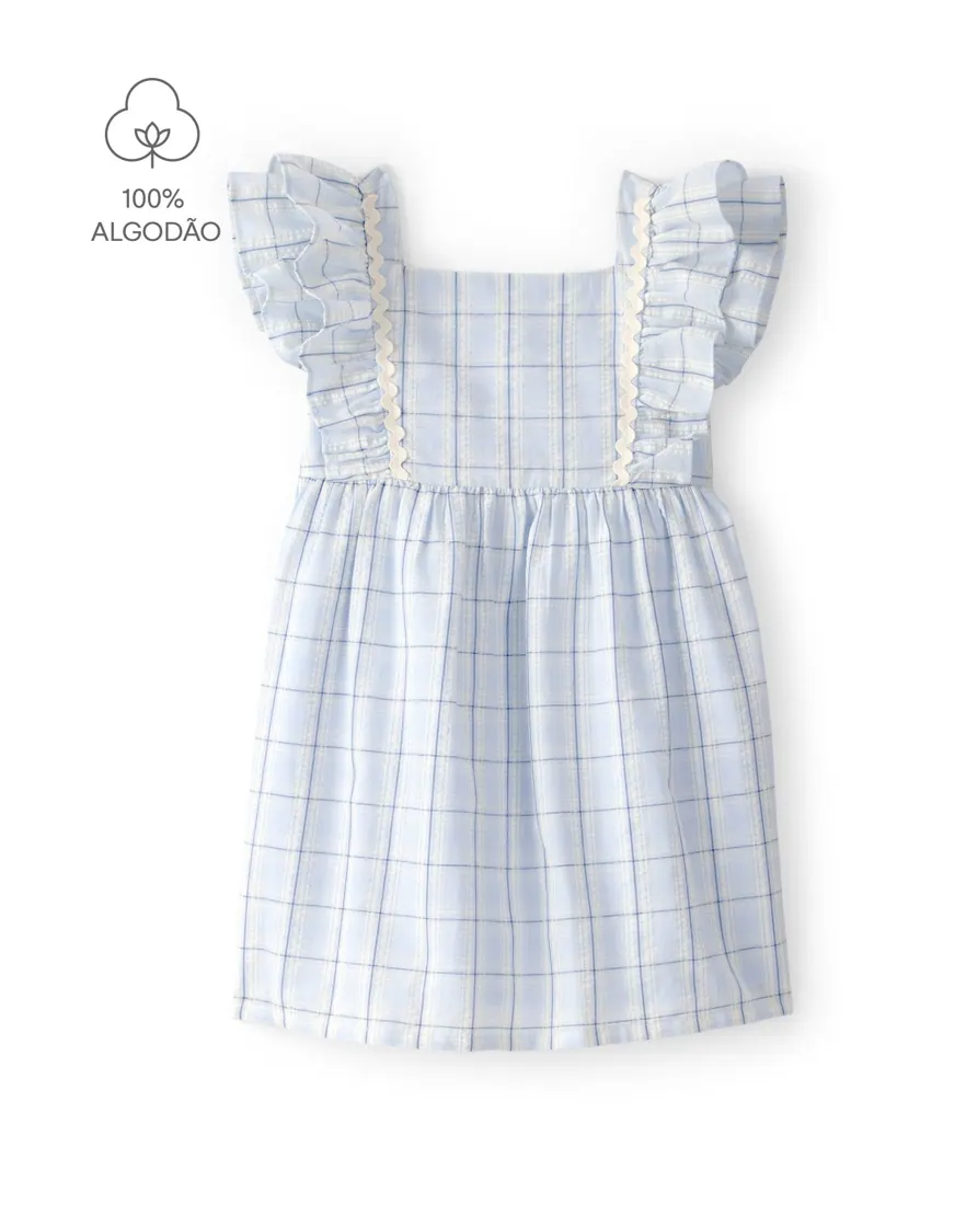 Vestido infantil xadrez com babados - Azul