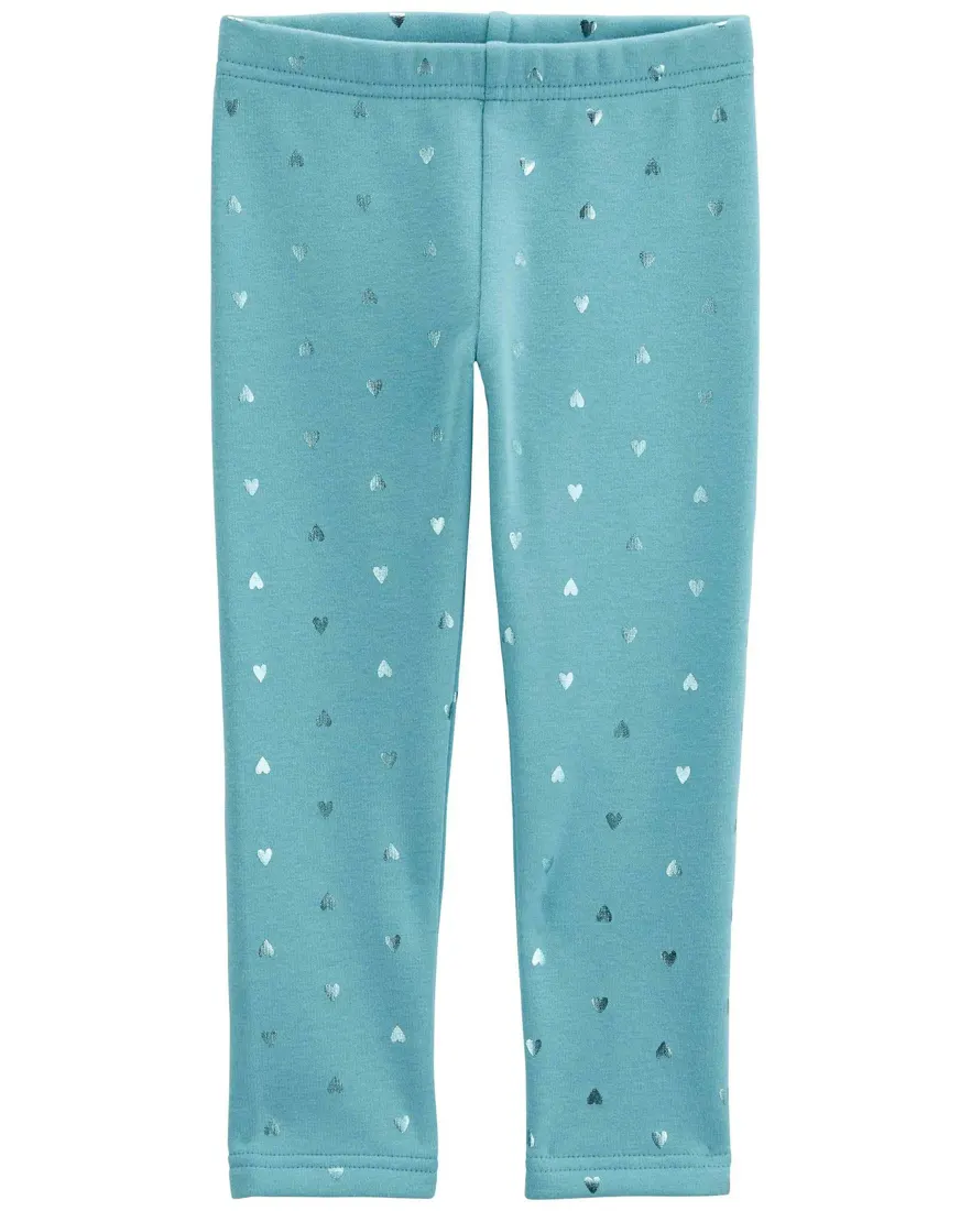 Calça legging bebê peluciada corações brilhosos azul