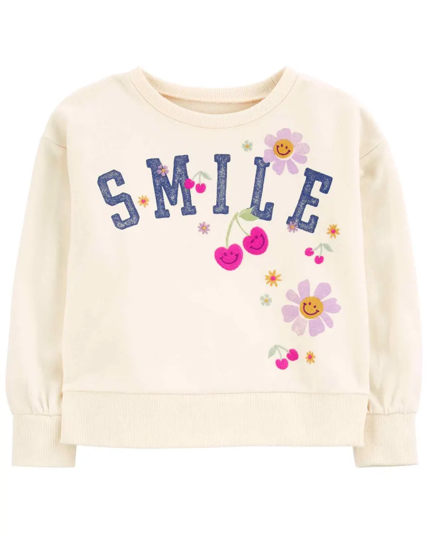 Blusa de moletom infantil floral smile bege