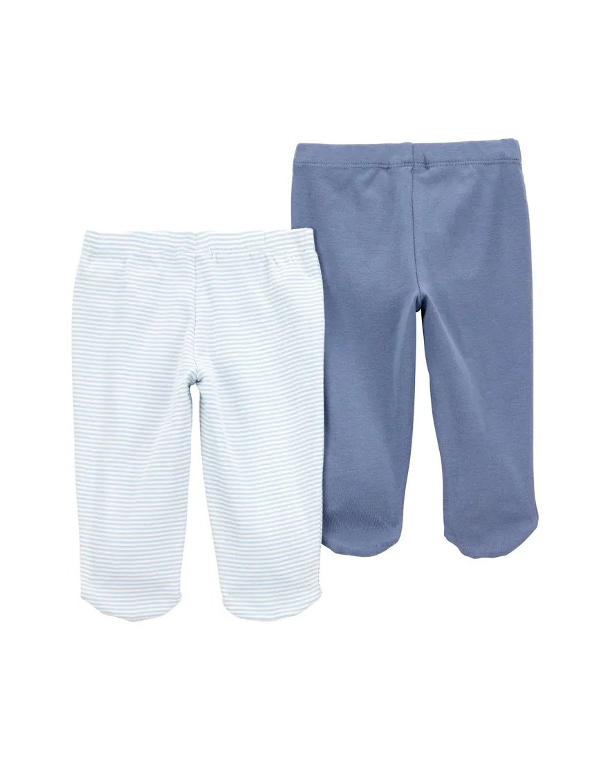 Outra vista de Kit calça bebê 2 peças cós elástico listrada - multicor