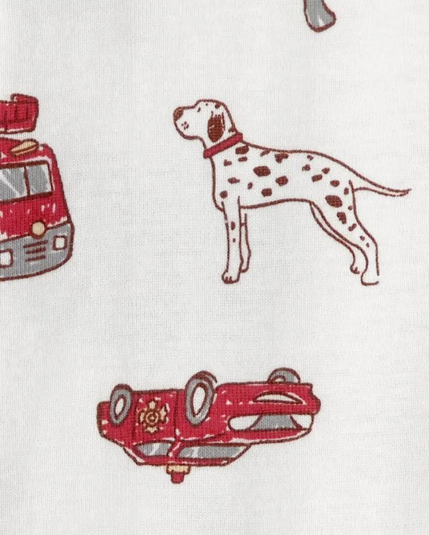 Outra vista de Macacão pijama bebê estampa bombeiros com pé multicor