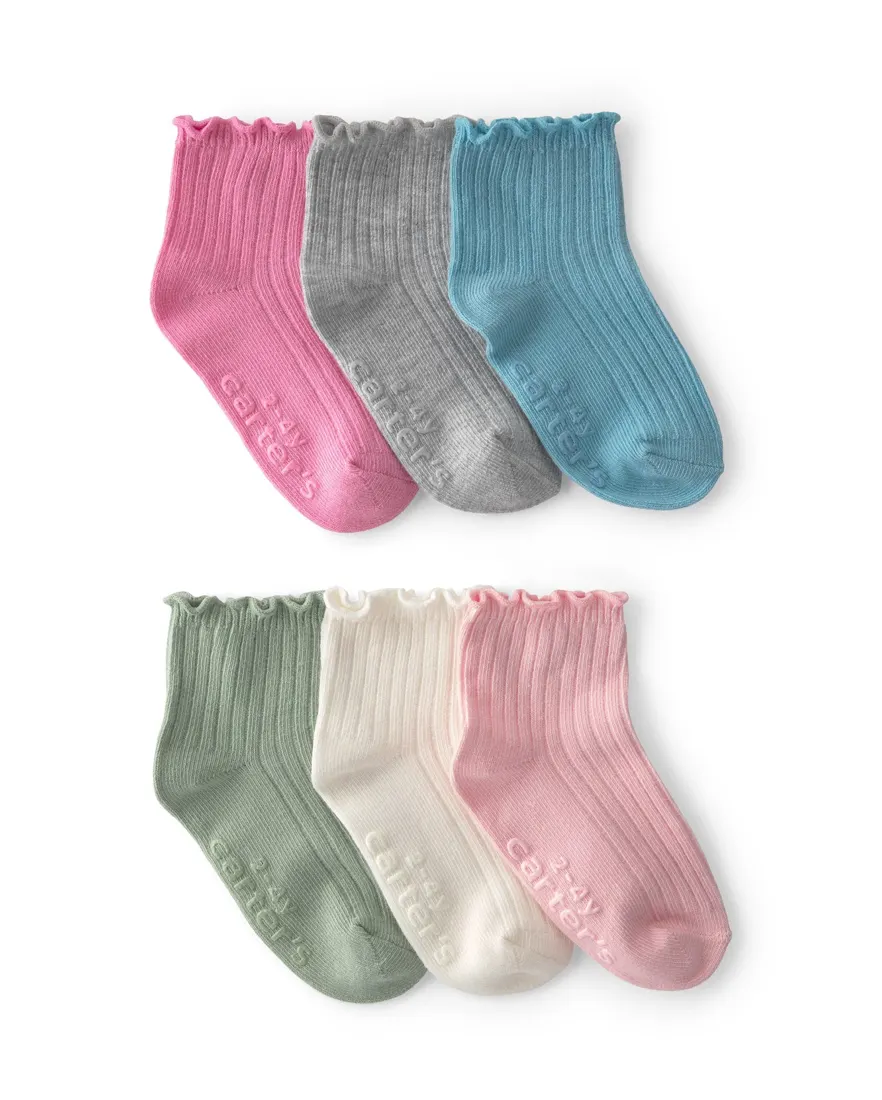 Kit meias infantil 6 pares caneladas com ripple - Multicor