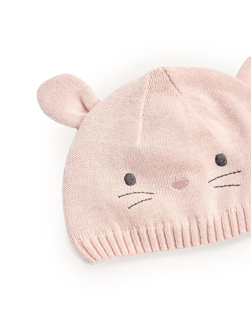 Outra vista de Kit touca bebê com pantufa ratinho - rosa
