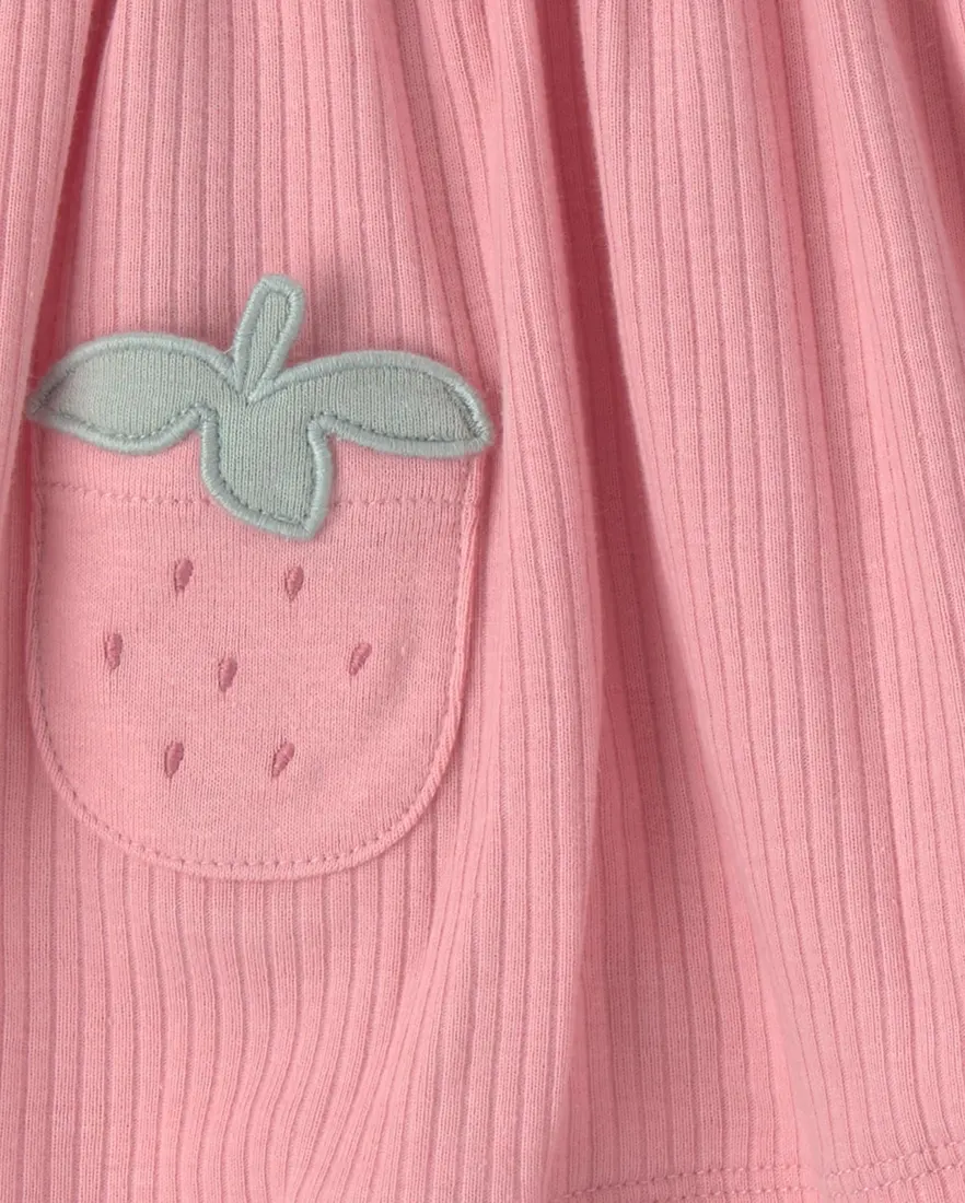 Outra vista de Kit vestido bebê 2 peças estampado - Rosa