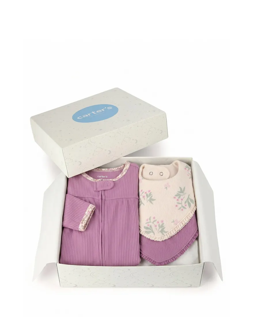 Enxoval bebê 3 peças floral + caixa de presente P - Multicor