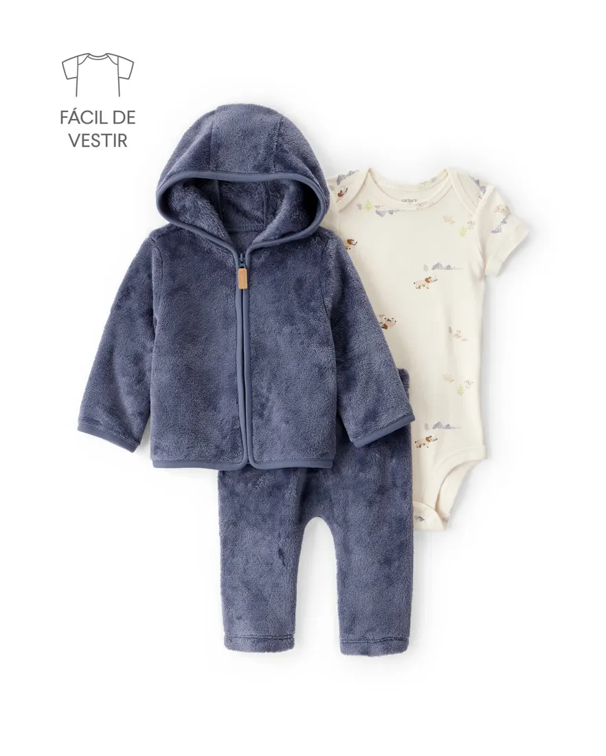 Conjunto longo bebê 3 peças pelúcia - multicor