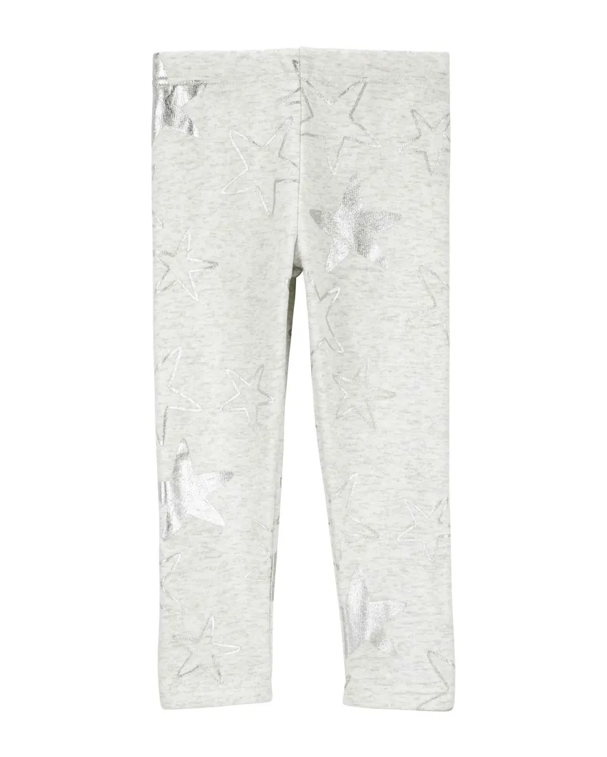 Outra vista de Calça legging bebê peluciada estrelas brilhosas cinza