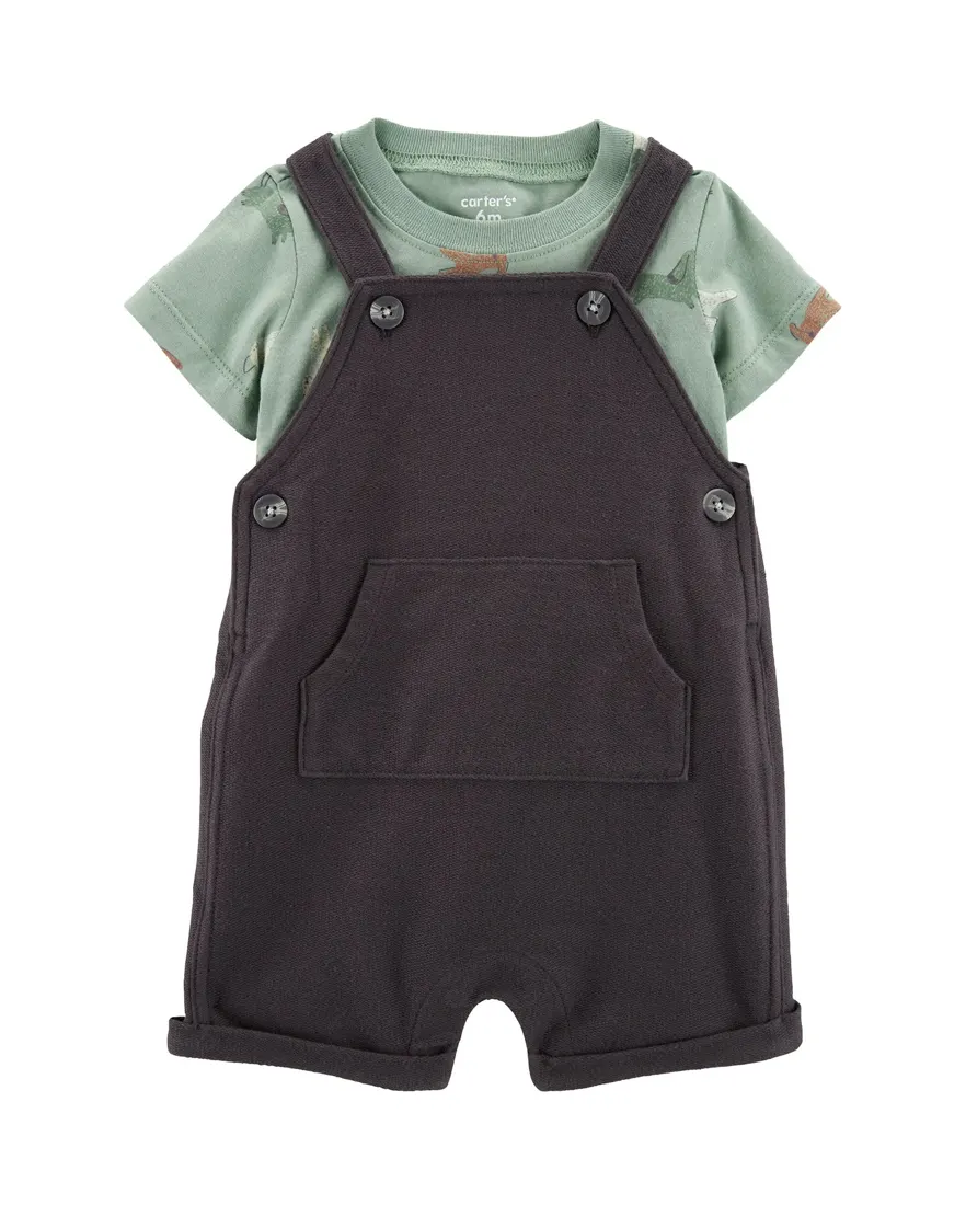 Jardineira bebê com bolso e camiseta bichinhos - multicor