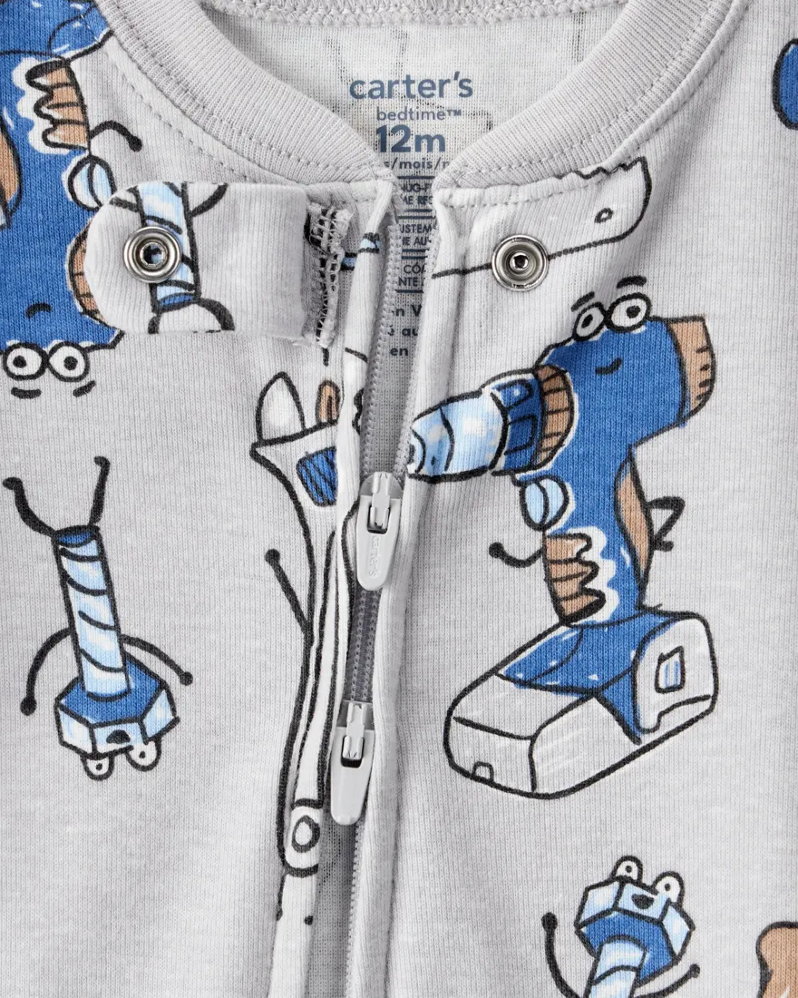 Outra vista de Macacão pijama bebê construção - cinza