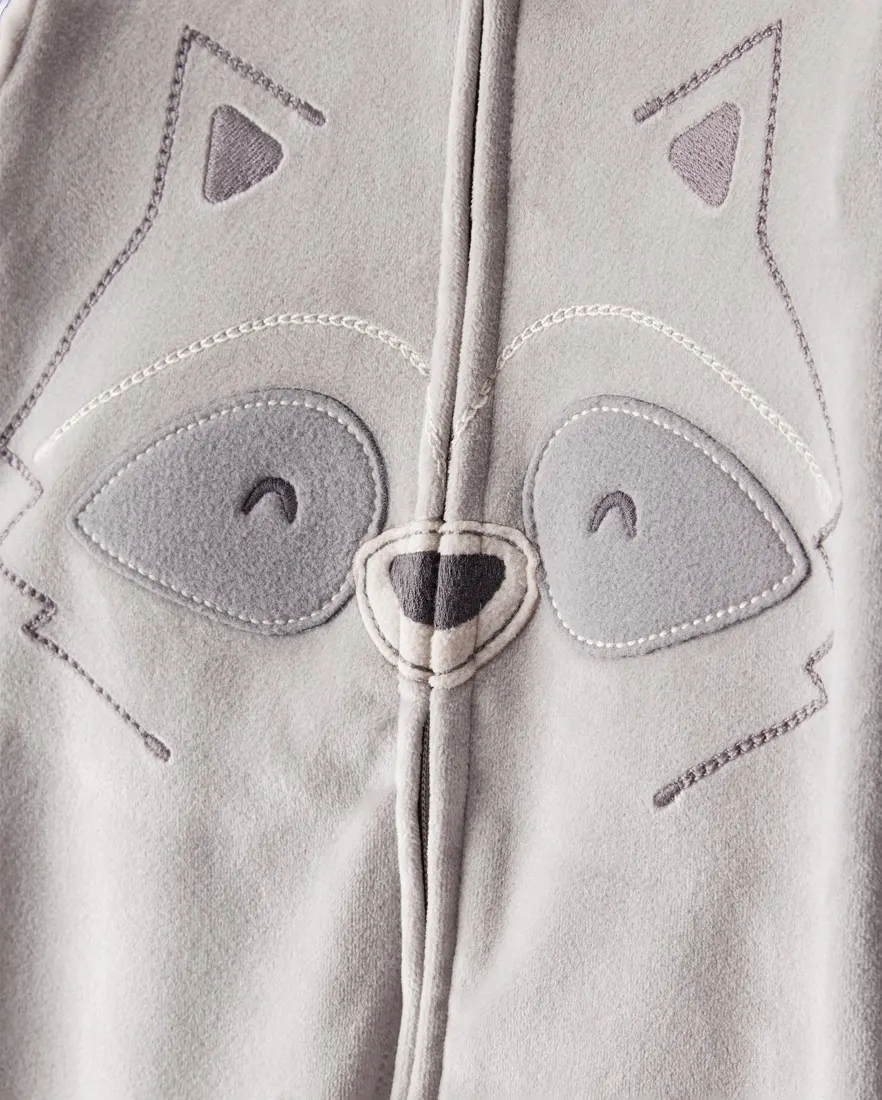 Outra vista de Macacão pijama infantil em plush guaxinim - cinza