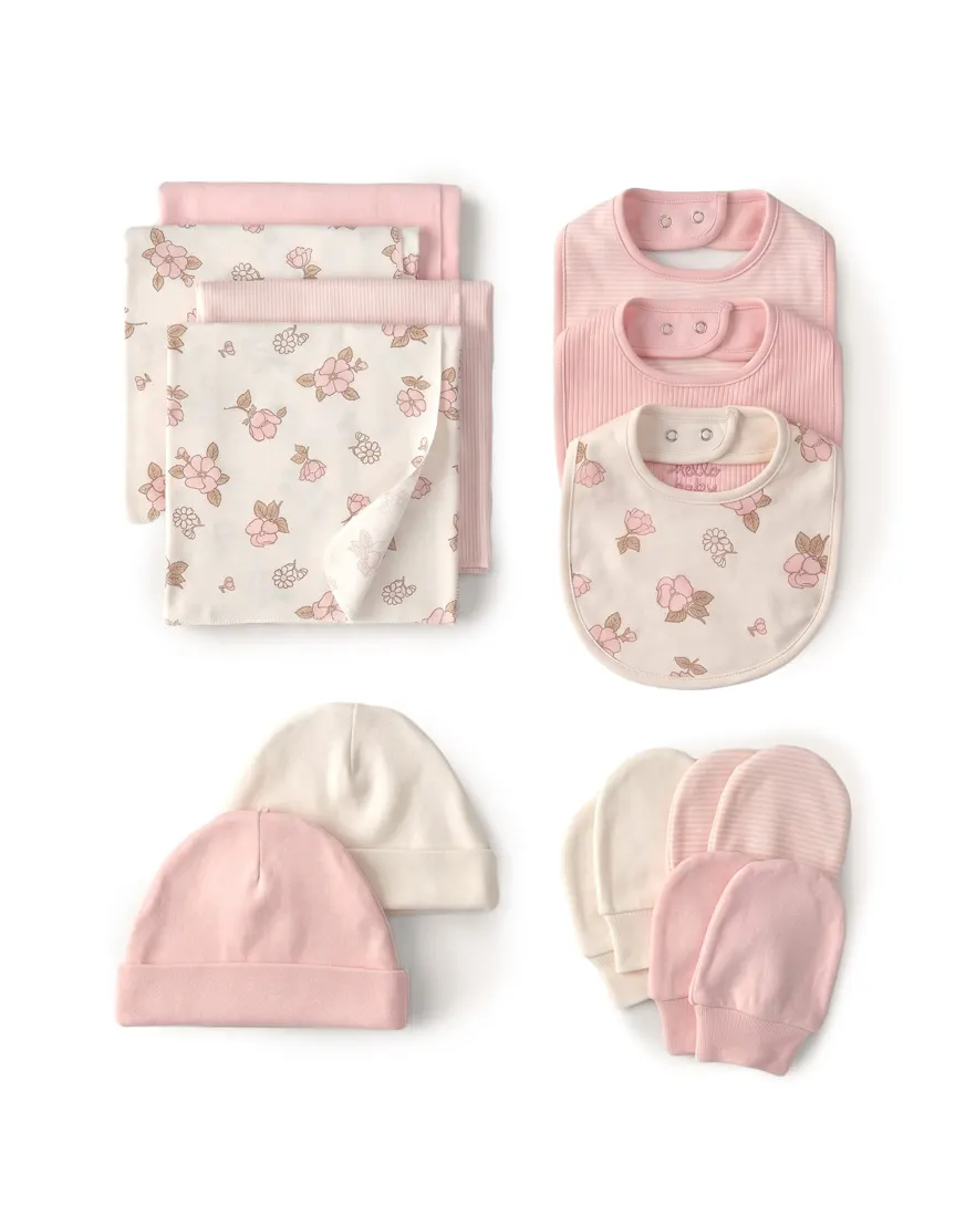 Outra vista de Enxoval bebê menina floral + caixa de presente P 12 peças - Multicor