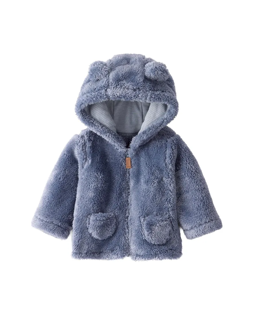 Casaco bebê peluciado com capuz urso - azul