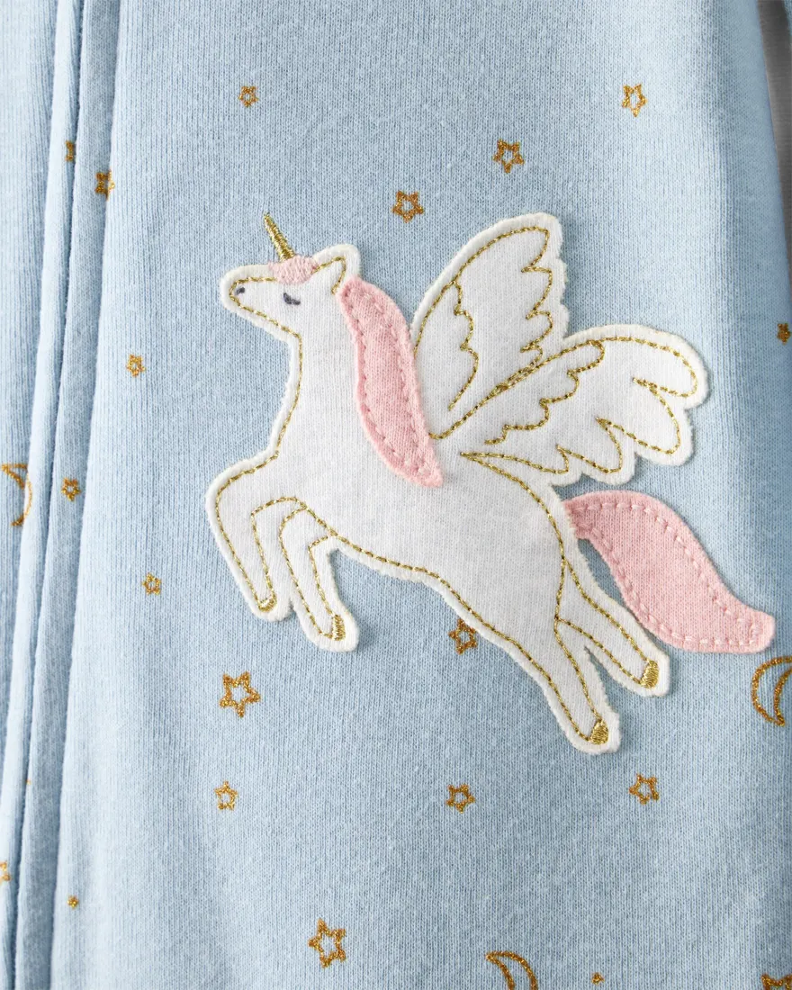 Outra vista de Macacão pijama infantil unicórnio - azul