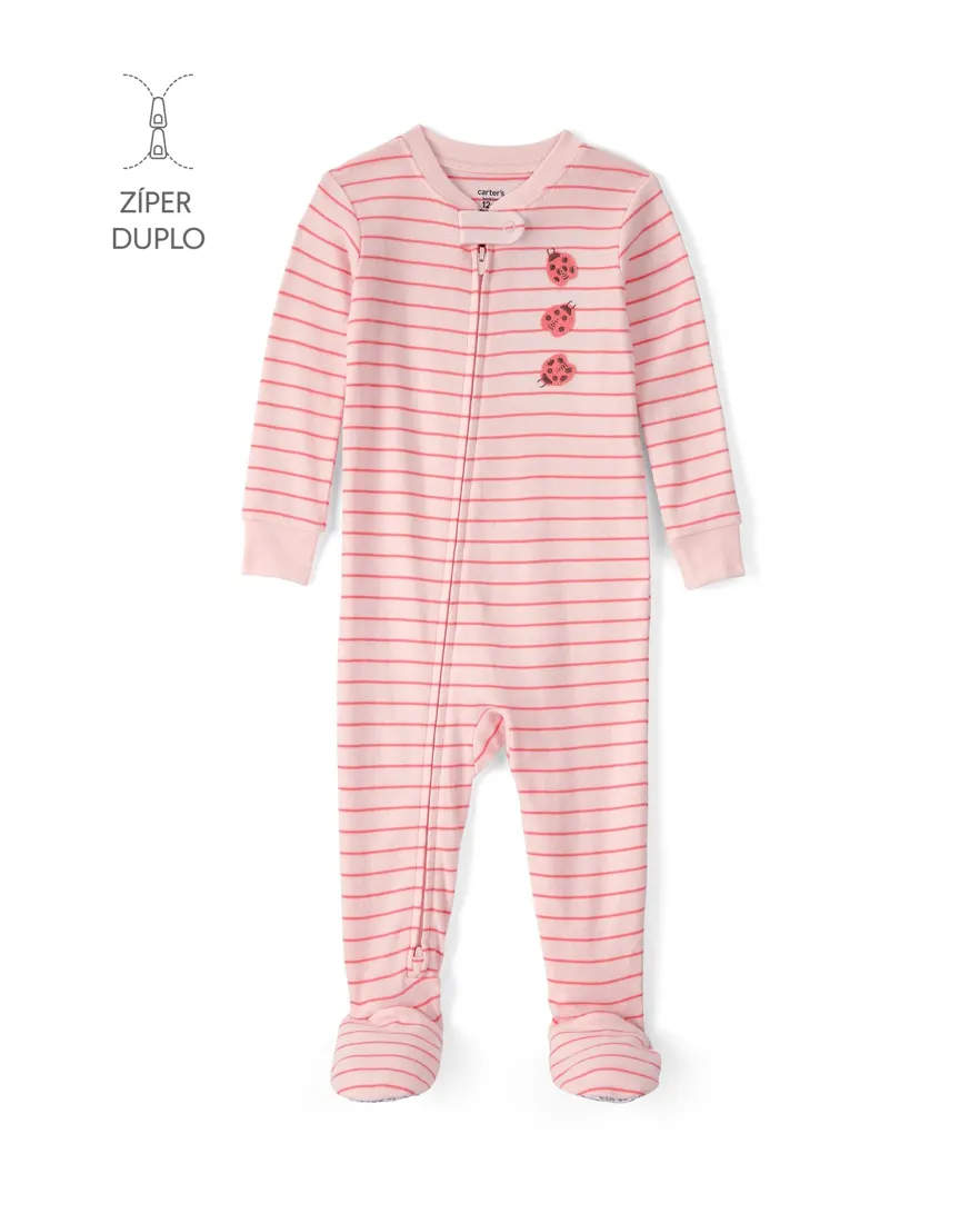 Macacão pijama infantil com pezinhos joaninhas - rosa