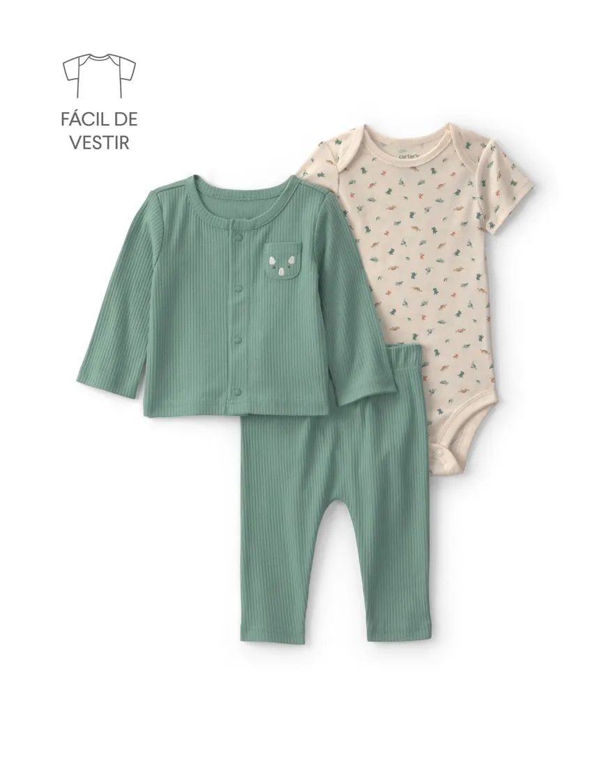 Conjunto longo bebê 3 peças estampado - Verde