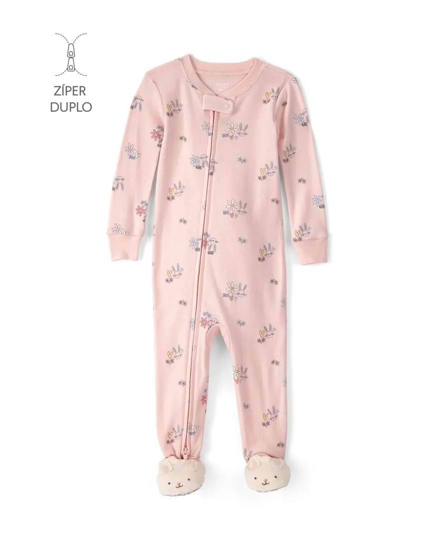 Macacão pijama infantil floral com pé - rosa