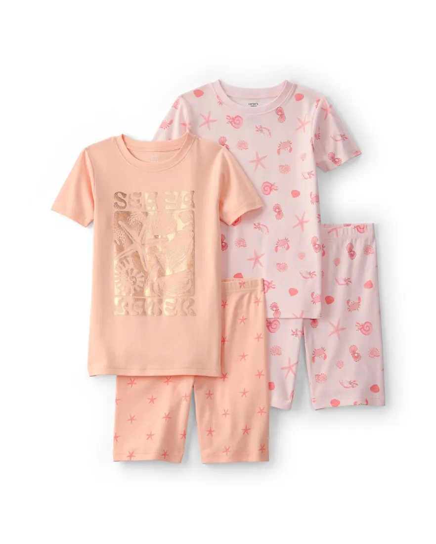 Pijama curto infantil 4 peças estampado - Rosa