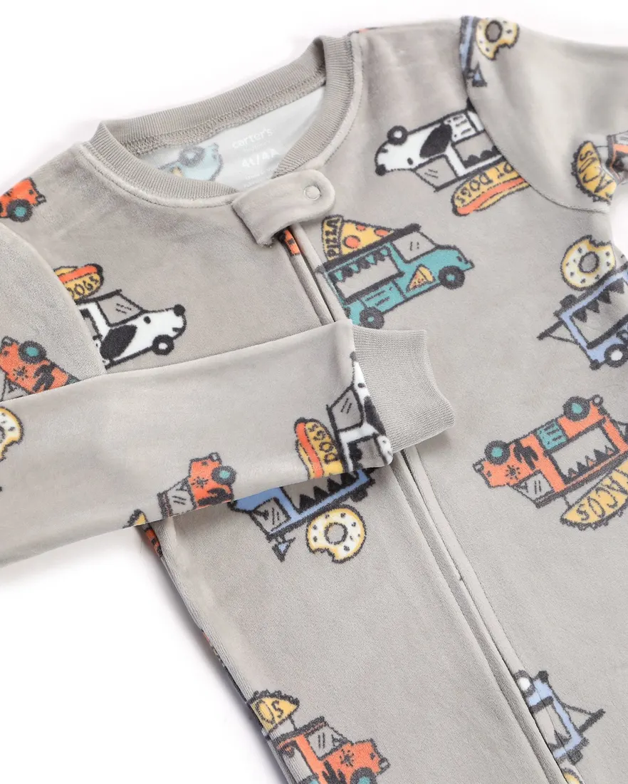 Outra vista de Macacão pijama infantil em plush food truck - cinza