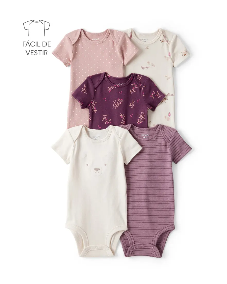Kit body bebê 5 peças folhagens - multicor