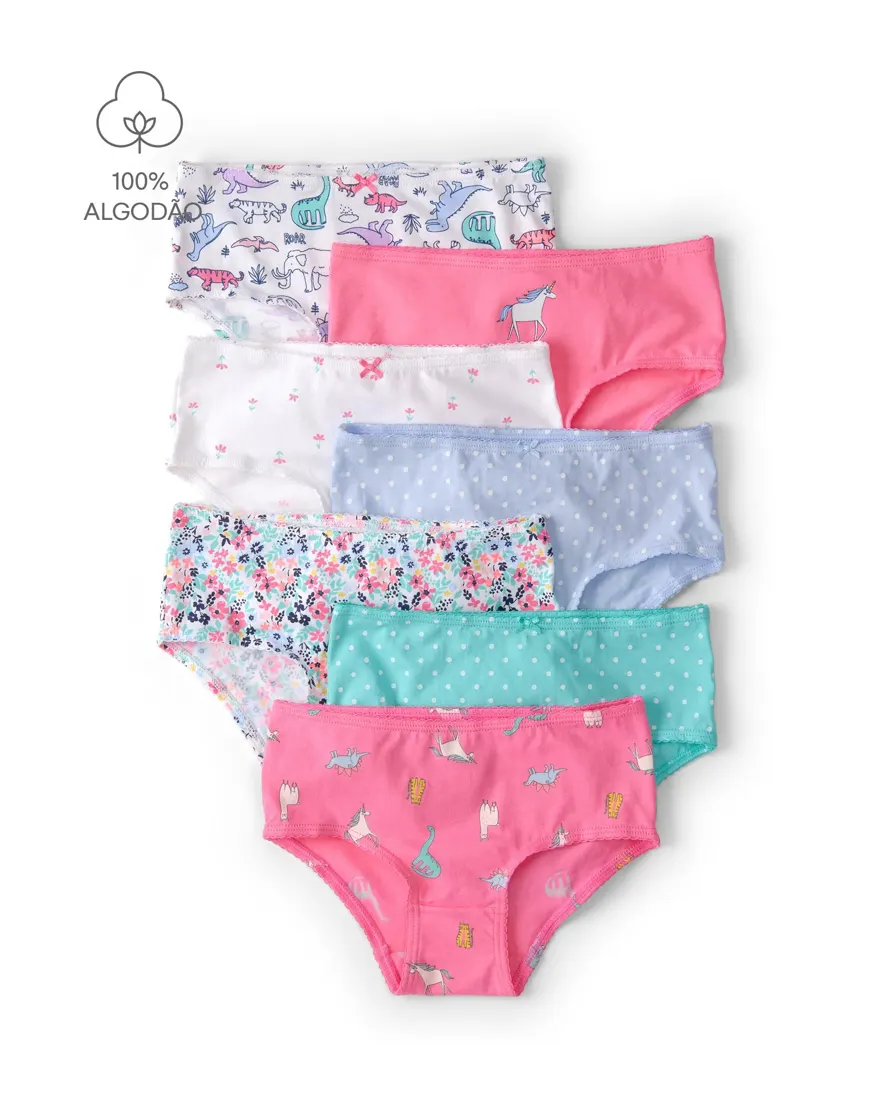 Kit calcinha infantil 7 peças estampas variadas - multicor
