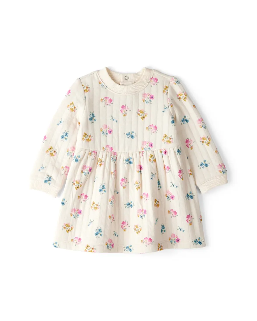 Vestido bebê evasê floral com calcinha - bege