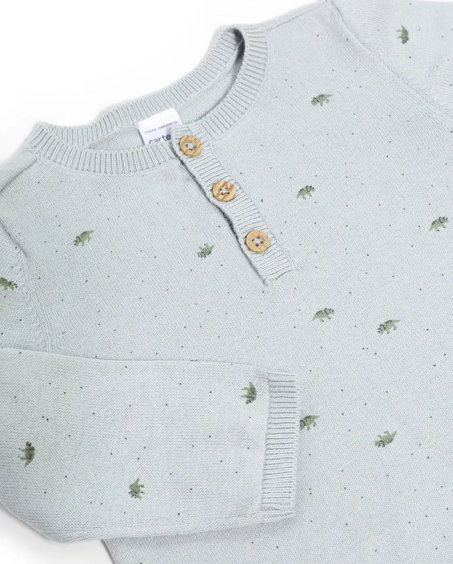 Outra vista de Conjunto longo bebê 2 peças tricot dinossauro - cinza