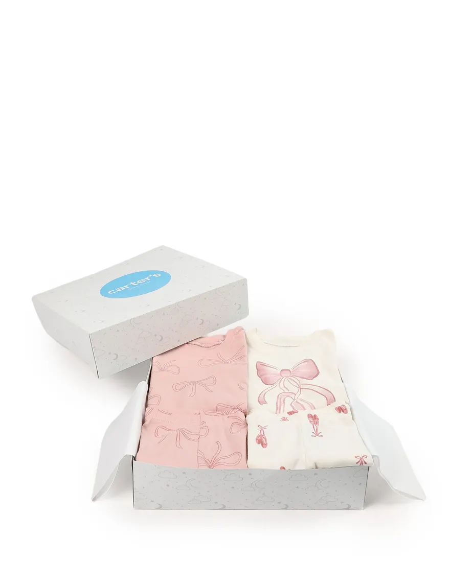 Enxoval bebê pijama longo 4 peças laço + caixa de presente M - multicor
