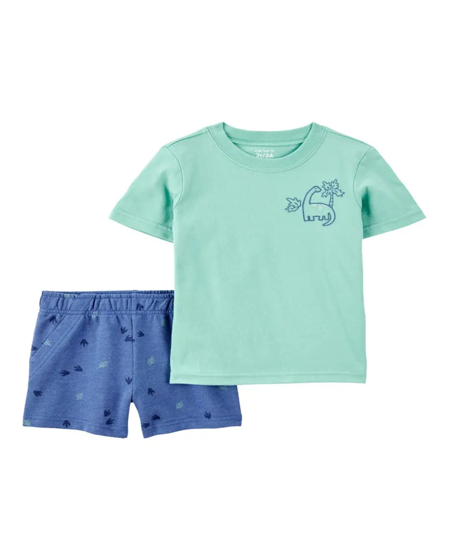 Conjunto curto infantil 2 peças dino pegadas multicor