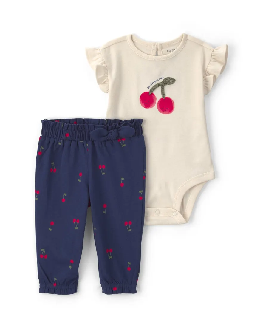 Conjunto longo bebê 2 peças estampa cerejas - Multicor